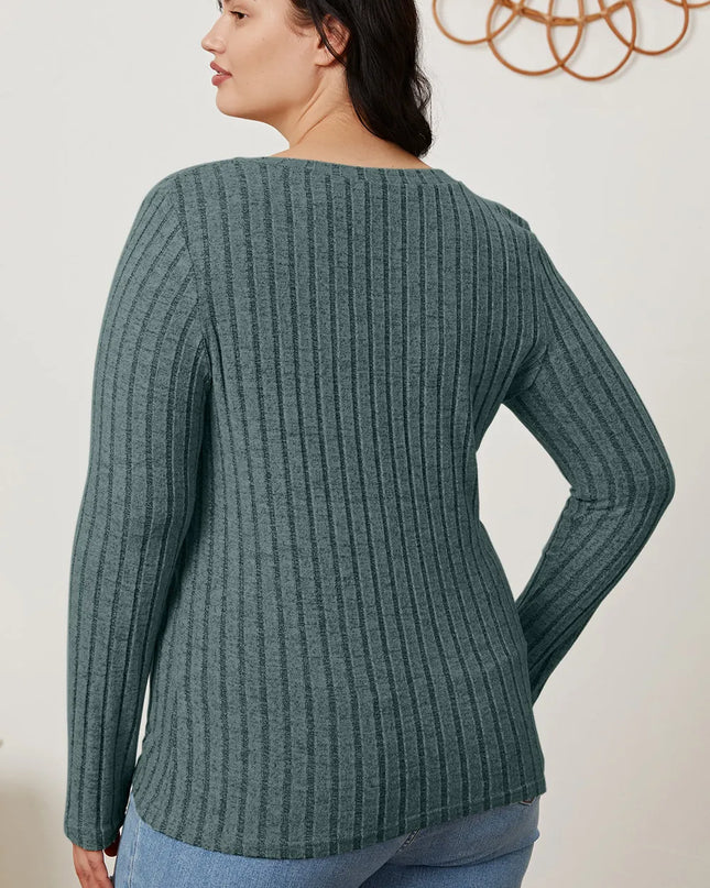 Basic Bae Full Size Ribbed V-Neck Long Sleeve T-Shirt