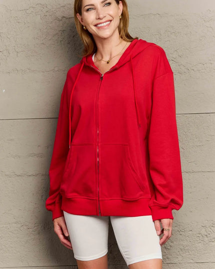 Full Size Zip Up Long Sleeve Hooded Jacket