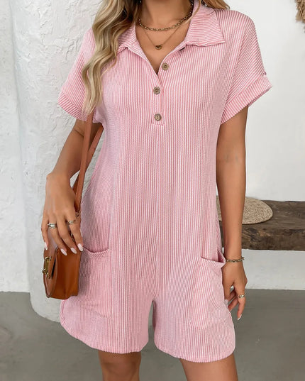 Button Detail Collared Neck Short Sleeve Romper
