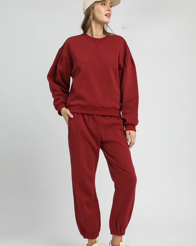 Umgee Round Neck Sweatshirt with Pleated Detail