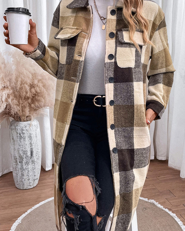 Plaid Button Down Longline Coat