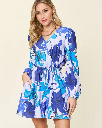 Double Take Full Size Floral Long Sleeve Romper with Pockets