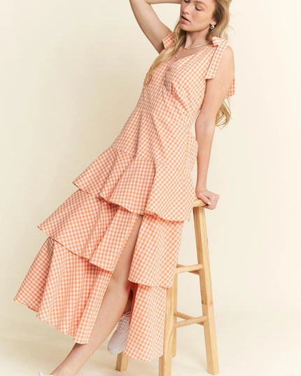 Jade By Jane Sleeveless Gingham Print Tiered Midi Dress
