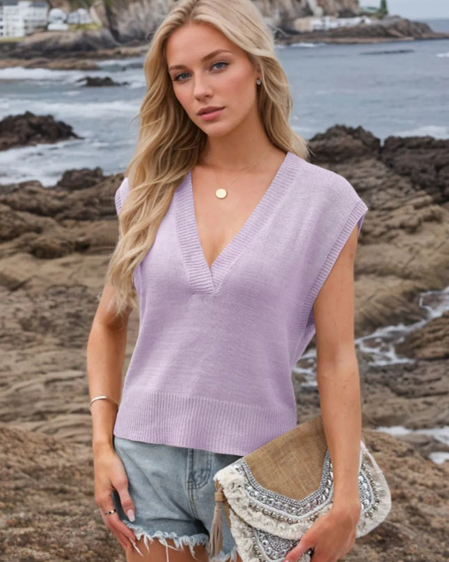 Ribbed Hem V-Neck Sweater Vest