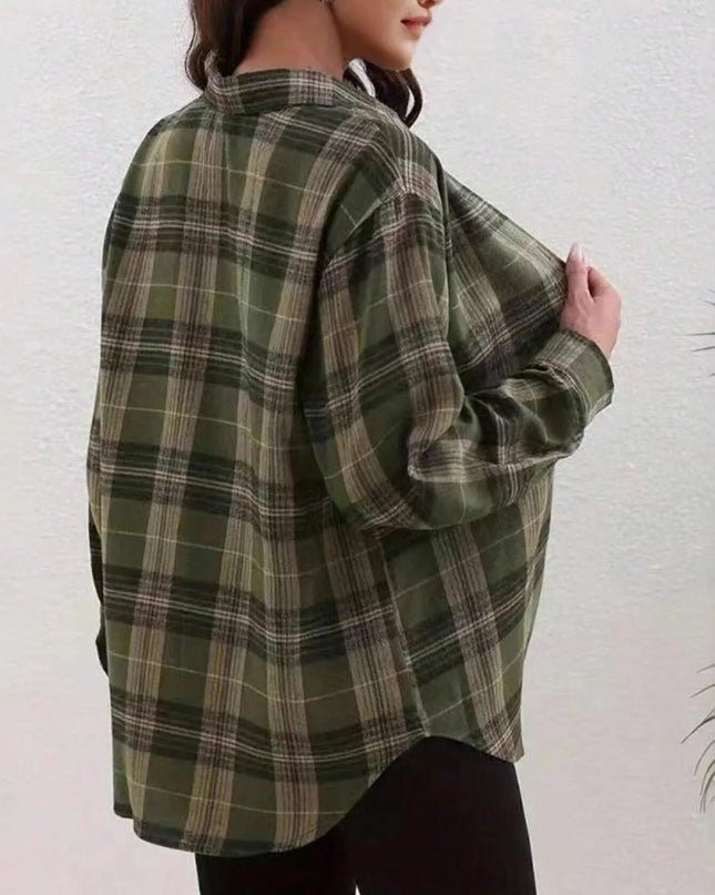 Plaid Button-Down Long Sleeve Shirt