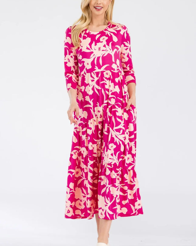 Celeste Full Size Floral Round Neck Ruffle Hem Dress