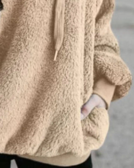 Full Size Quarter-Zip Drawstring Teddy Hoodie