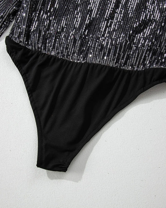Sequin Surplice Long Sleeve Bodysuit