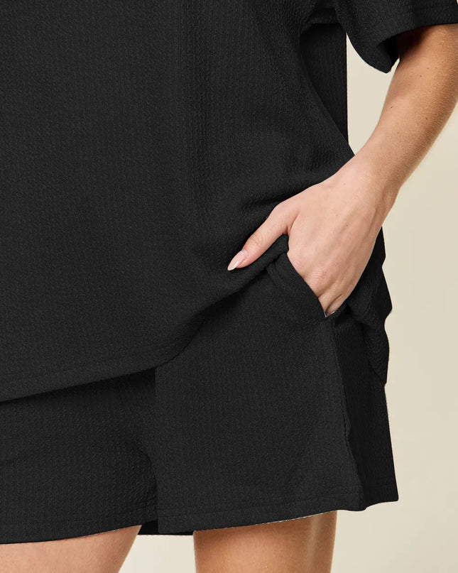 Double Take Basic style Round Neck Solid Set