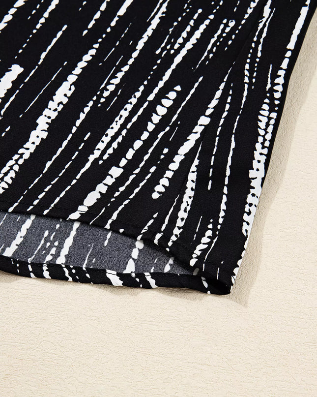 Abstract Printed Notched Long Sleeve Blouse