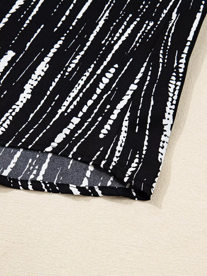 Abstract Printed Notched Long Sleeve Blouse