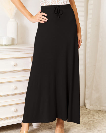 Double Take Full Size Soft Rayon Drawstring Waist Maxi Skirt Black