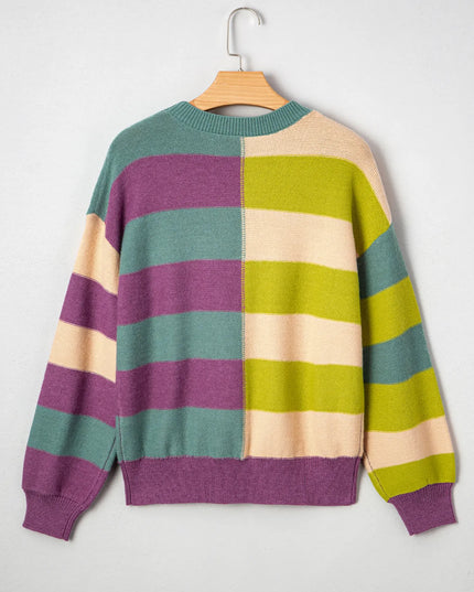 Stripe Drop Shoulder Ribbed Edge Sweater