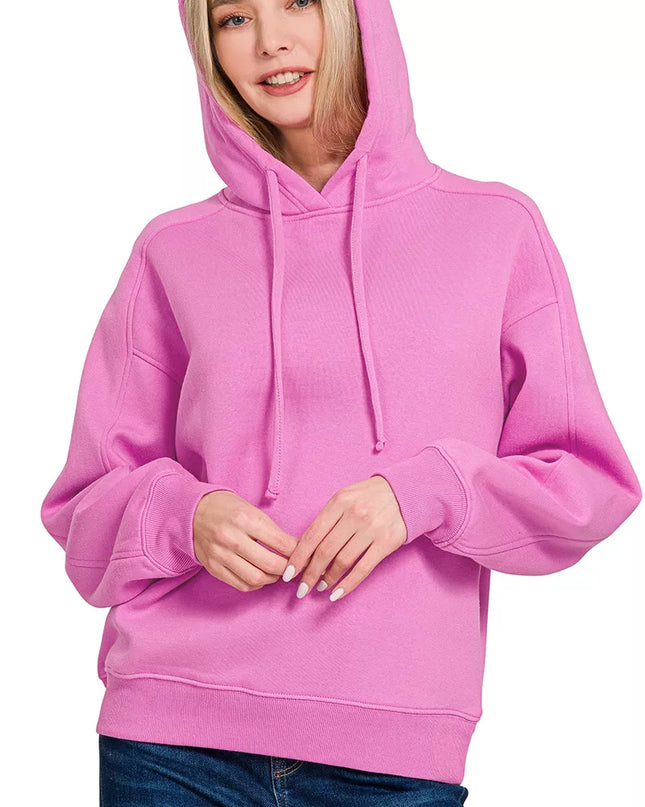 Zenana Drawstring Relaxed Fit Fleece Hoodie