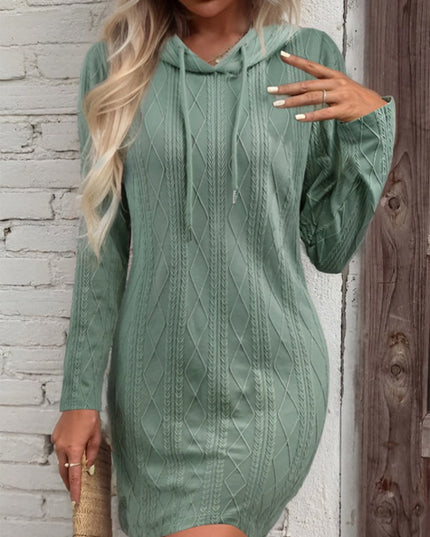 Drawstring Hooded Sweater Dress Gum Leaf