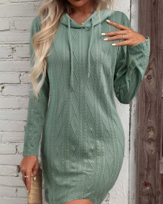 Drawstring Hooded Sweater Dress Gum Leaf