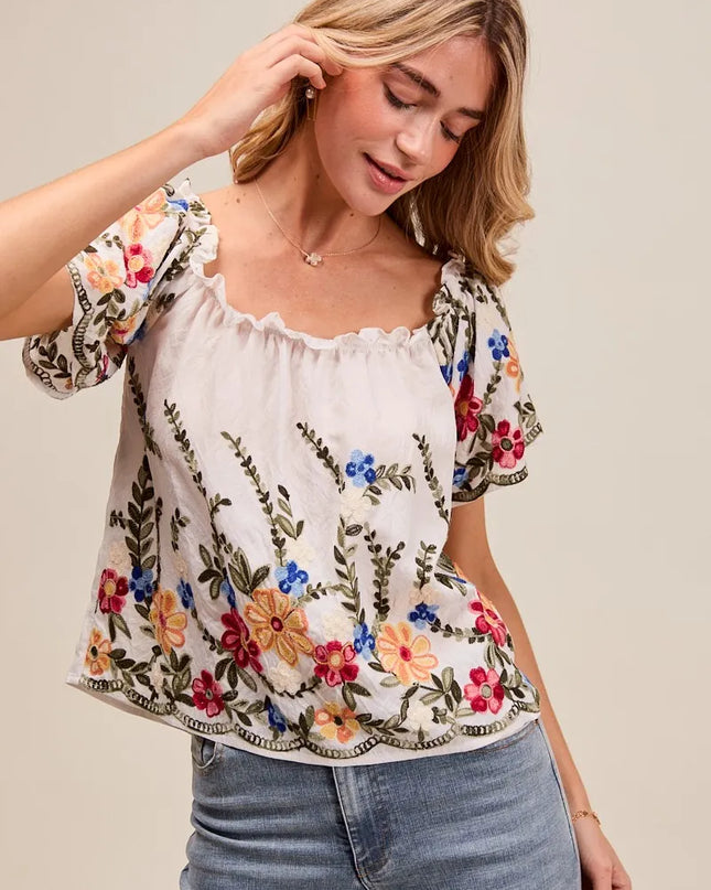 SO ME Floral Embroidered Two Way Off The Shoulder Blouse