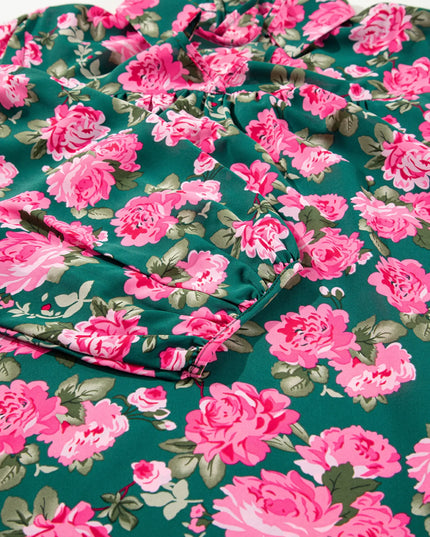 Floral Printed Tied Collar Puff Sleeve Blouse