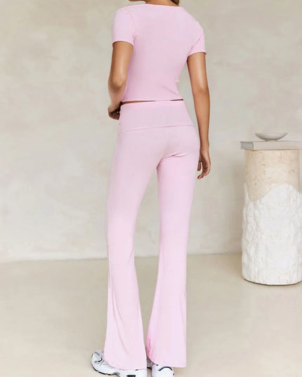 Devine V-Neck Top and Bootcut Leggings Set 