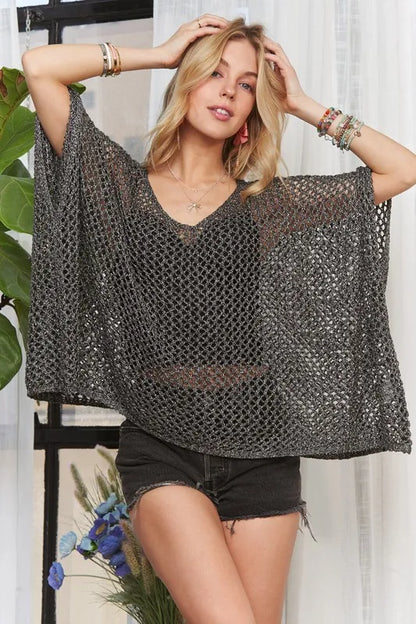 ADORA Fishnet Poncho Cover Up Black
