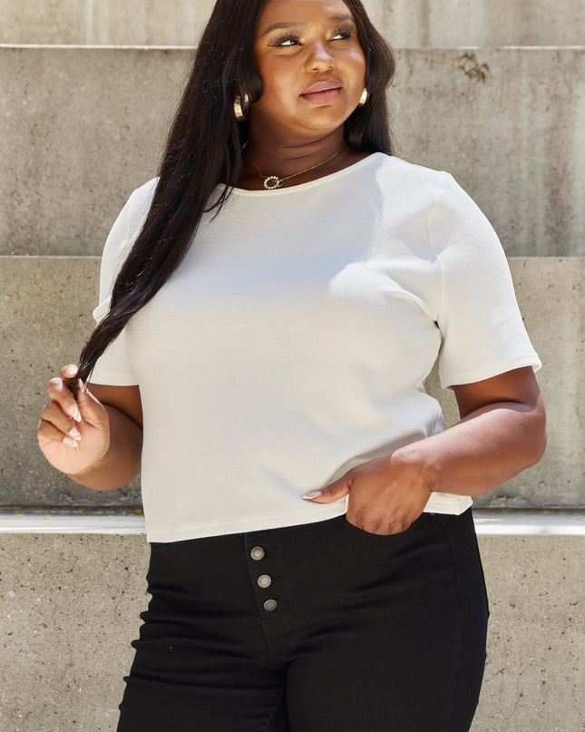 And The Why Pearly White Full Size Criss Cross Pearl Detail Open Back T-Shirt