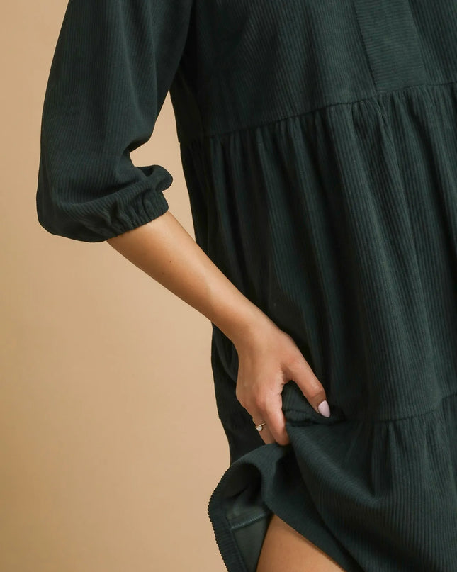 Umgee Tiered Johnny Collar Balloon Sleeve Dress