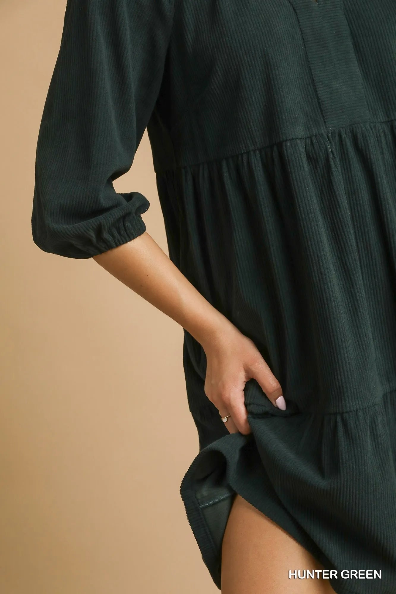 Umgee Tiered Johnny Collar Balloon Sleeve Dress