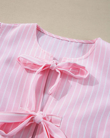 Tie Front Striped Peplum Blouse