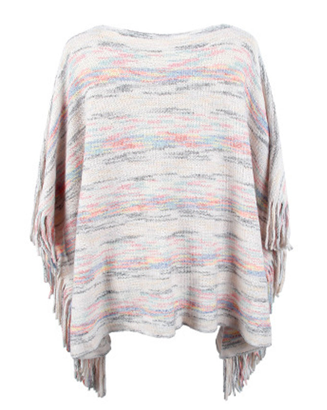 Round Neck Fringe Detail Sleeve Poncho
