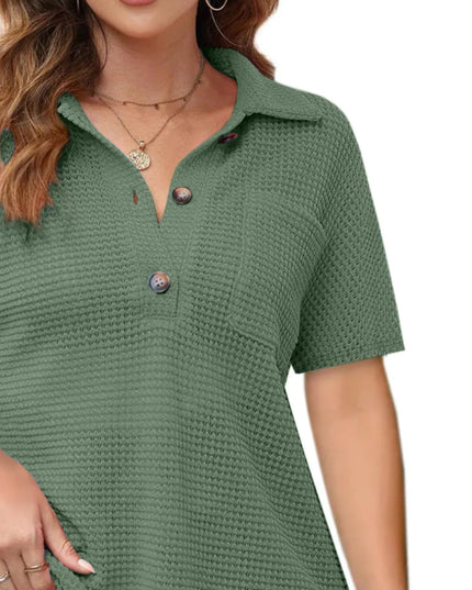 Waffle-Knit Short Sleeve Polo Shirt