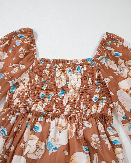 Smocked Printed Long Sleeve Tiered Dress