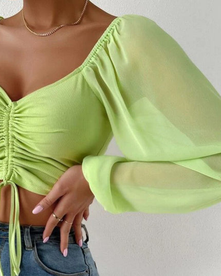 Drawstring Sweetheart Neck Cropped Top