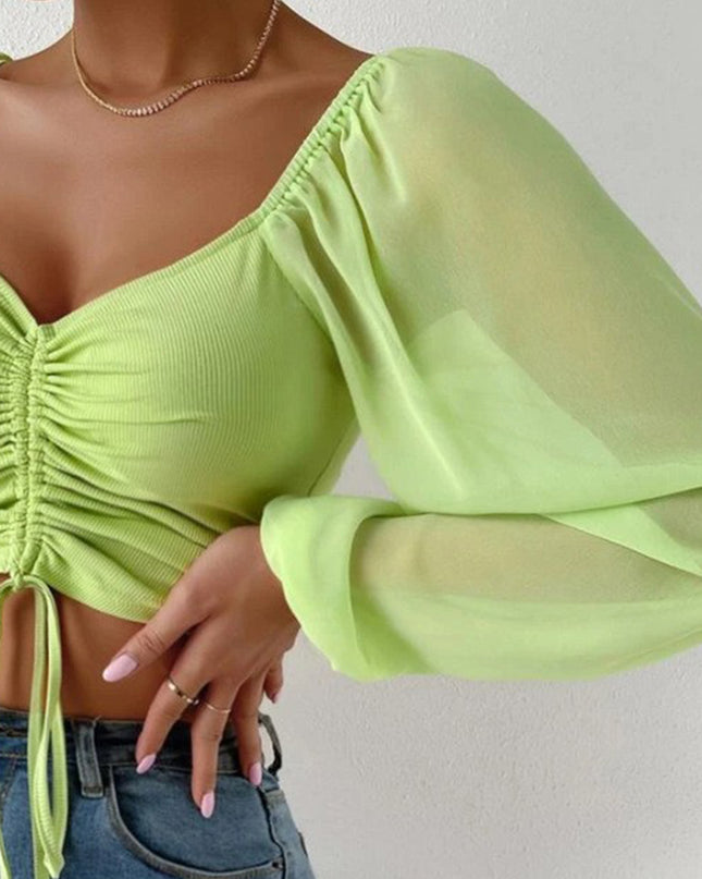 Drawstring Sweetheart Neck Cropped Top