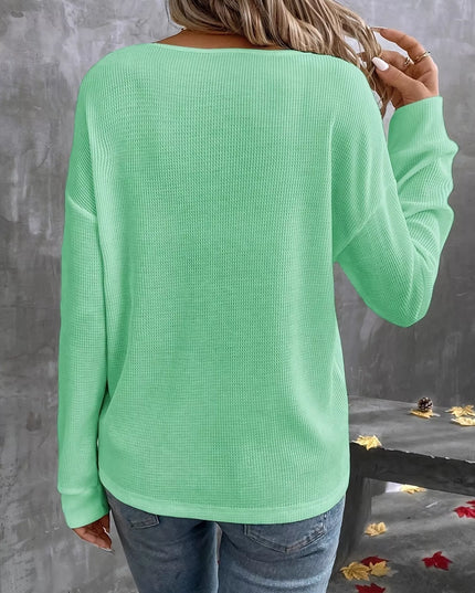 Plus Size V-Neck Long Sleeve Waffle Knit T-Shirt