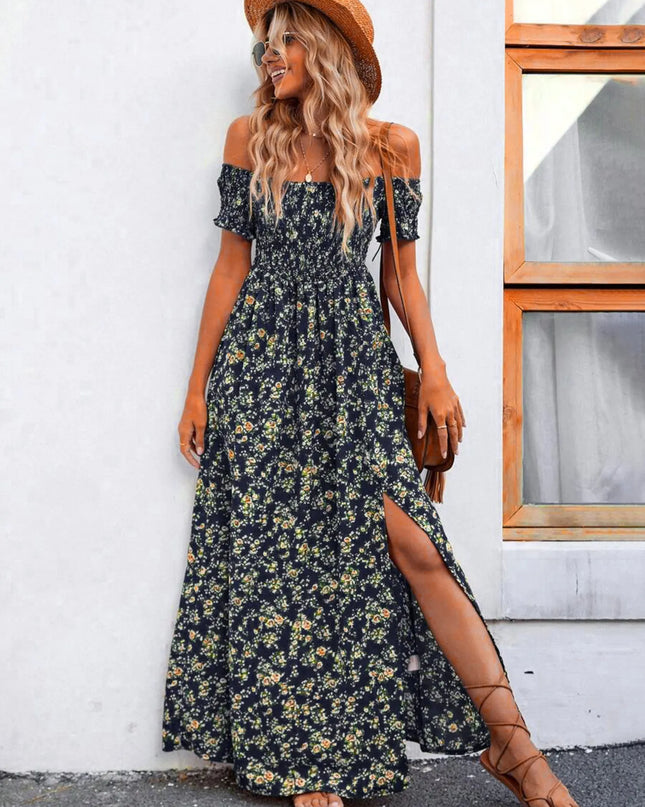 Full Size Slit Off-Shoulder Floral Midi Dress Plus Size