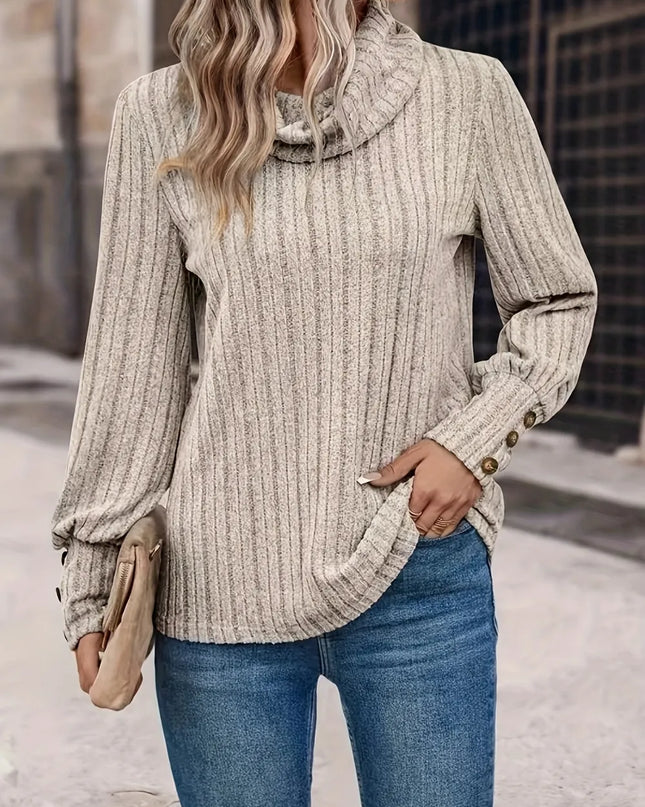 Turtleneck Long Sleeve T-Shirt Tan