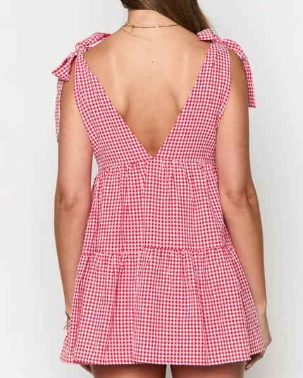 Gingham Tie Shoulder Mini Dress
