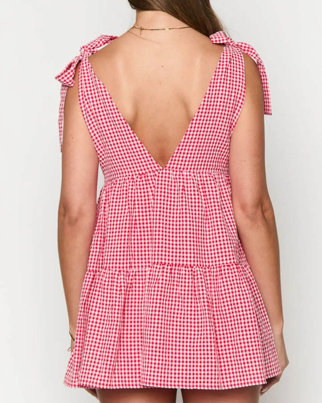 Gingham Tie Shoulder Mini Dress