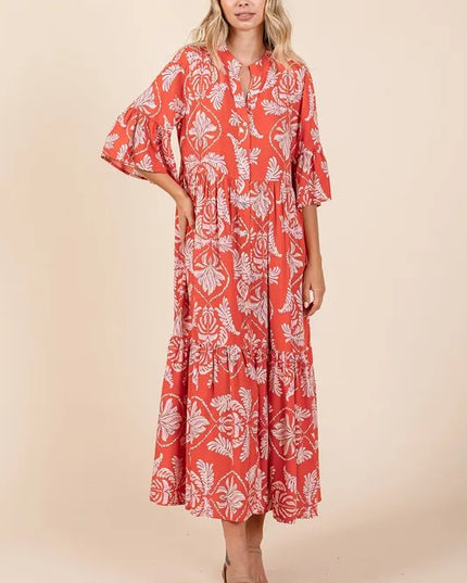 Mittoshop Abstract Leaf Print Tiered Ruffle Dress