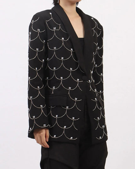 Pearl Detail Long Sleeve Blazer