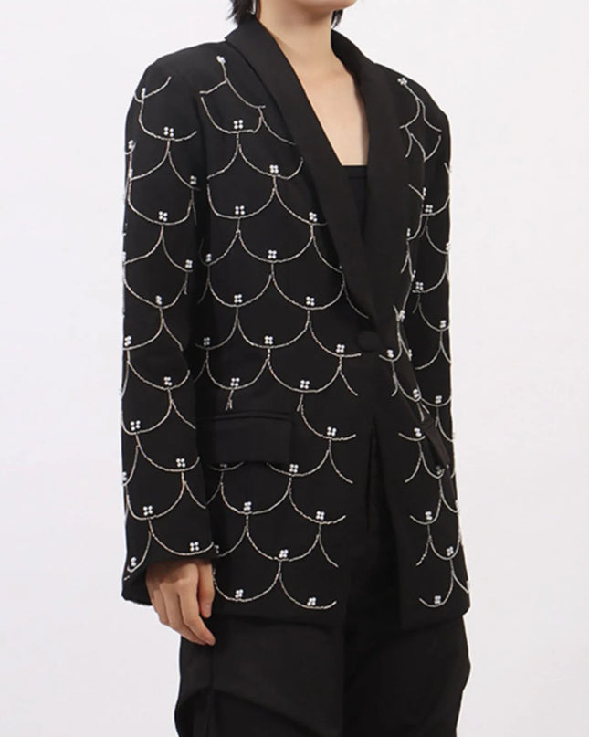Pearl Detail Long Sleeve Blazer
