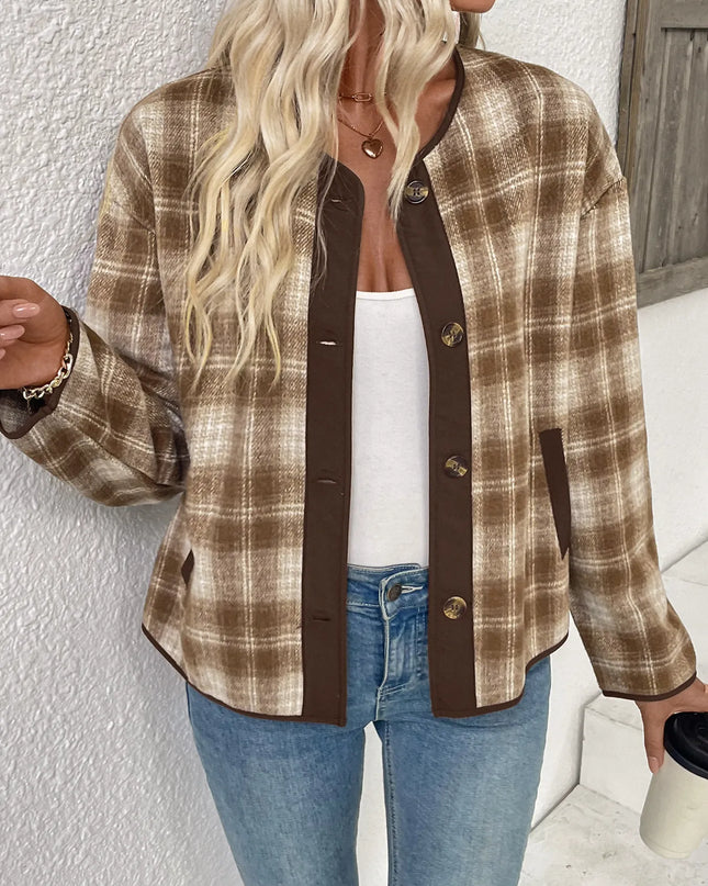 Plaid Long Sleeve Button-Up Jacket