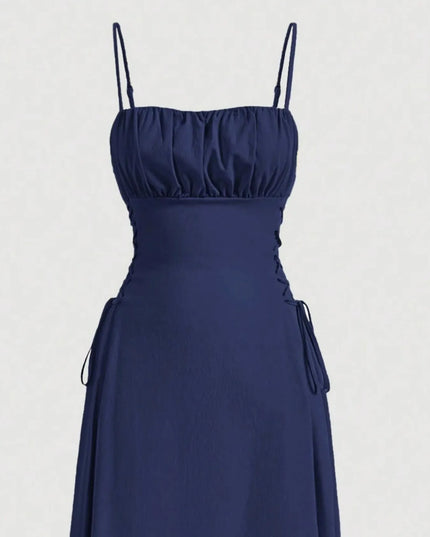 Ruched Midi Cami Dress with Side Tie Details