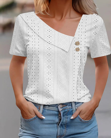 Eyelet Asymmetrical Short Sleeve T-Shirt White