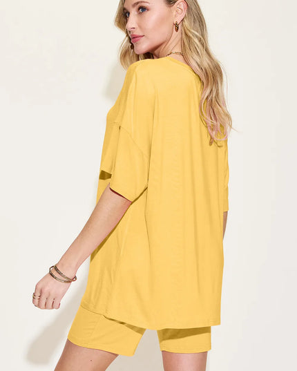 Basic Bae Bamboo Full Size V-Neck Drop Shoulder T-Shirt and Shorts Set