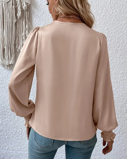 Surplice Smocked Lantern Sleeve Blouse