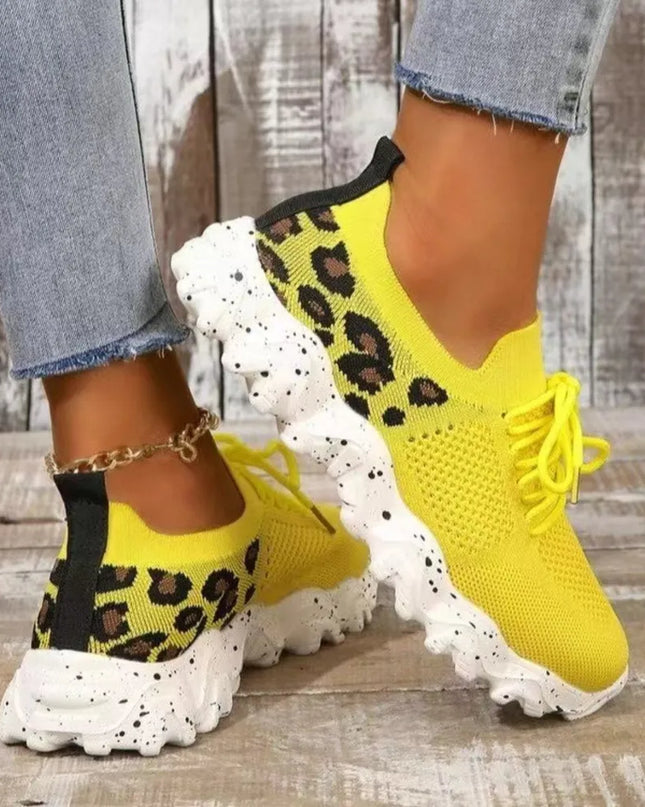 Leopard Mesh Round Toe Athletic 