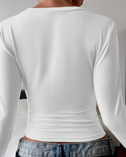 V-Neck Long Sleeve Fitted T-Shirt