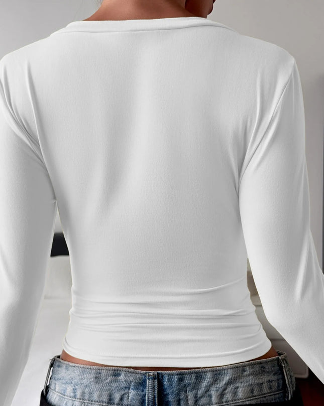 V-Neck Long Sleeve Fitted T-Shirt