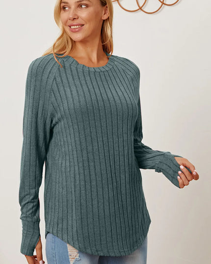 Basic Bae Full Size Ribbed Thumbhole Sleeve T-Shirt Turquoise